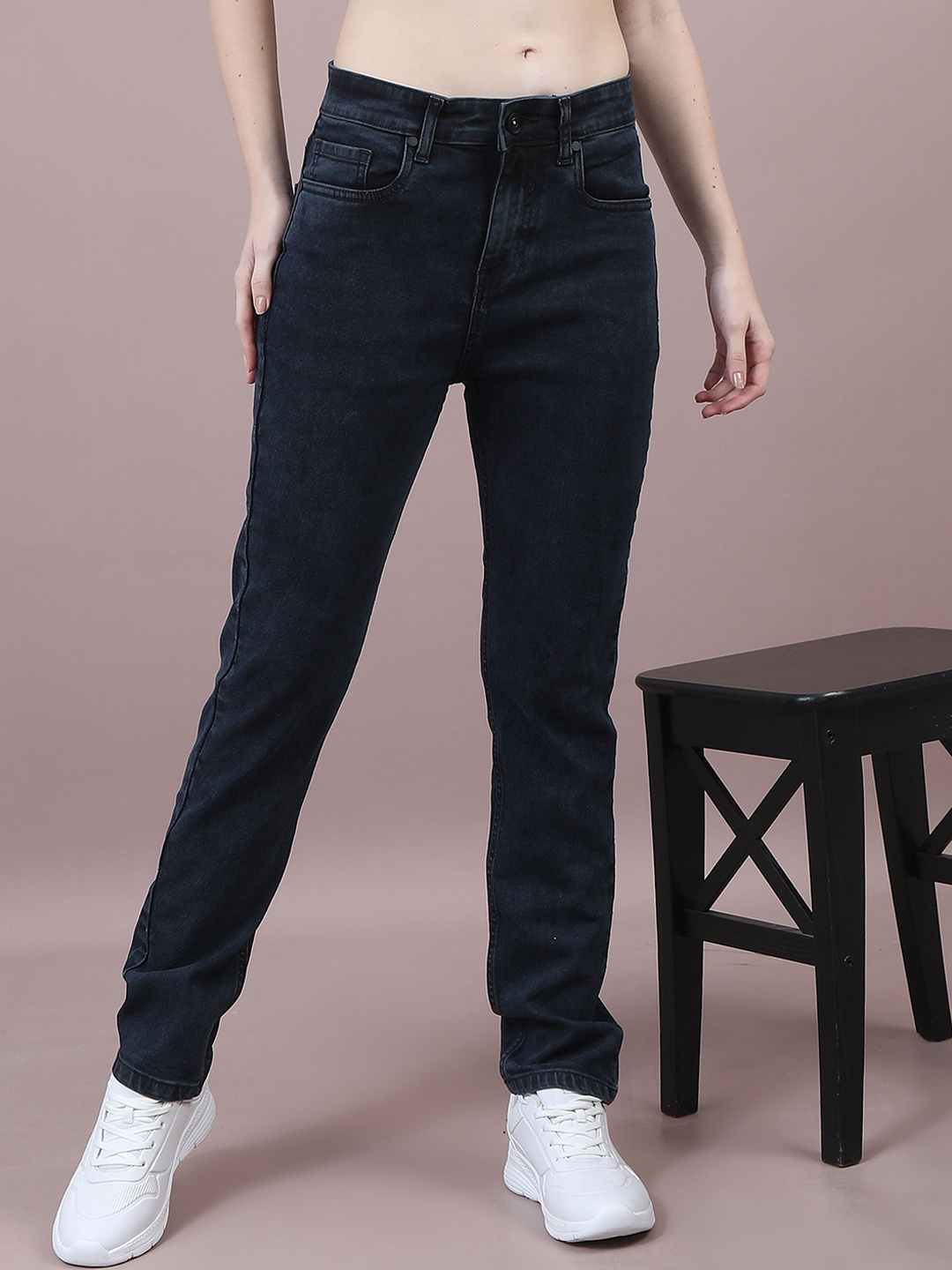 

FLYTIVE Women Comfort Slim Fit High-Rise Light Fade Stretchable Jeans, Black