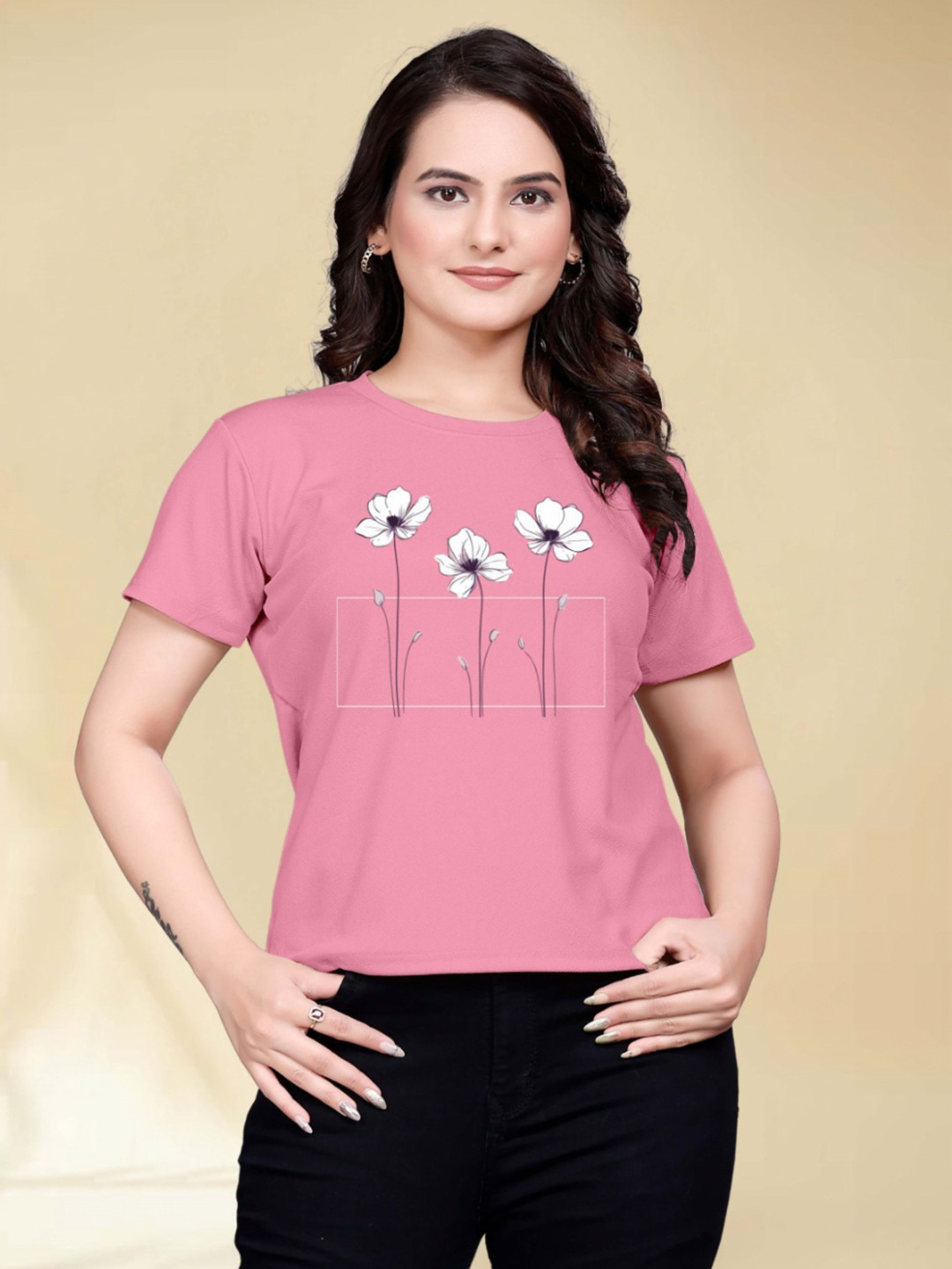 

Moda Rapido Women Printed Round Neck Tshirt, Pink