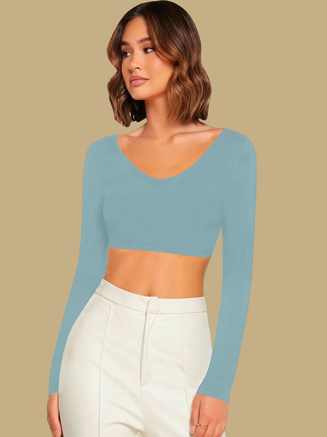 

Dream Beauty Fashion Women Solid V-Neck Top, Teal