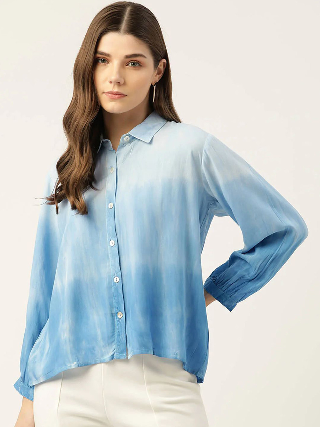 

Moda Rapido Women Classic Opaque Printed Casual Shirt, Blue