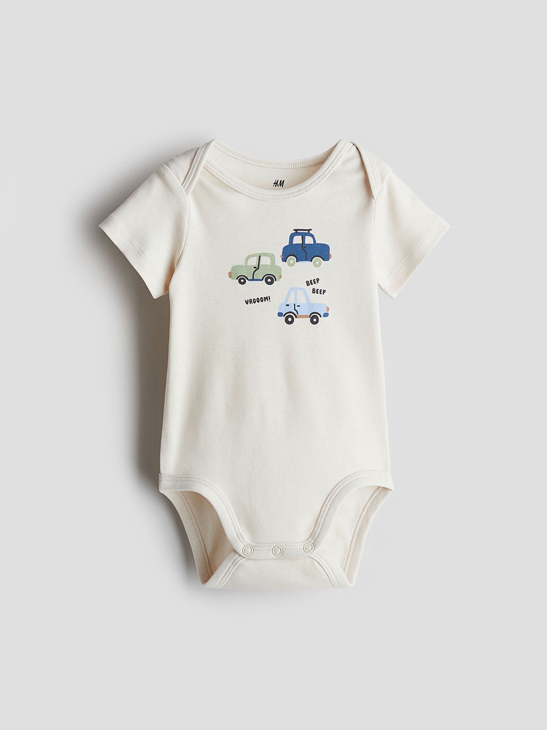 

H&M Printed Envelope-Neck Bodysuit, Beige