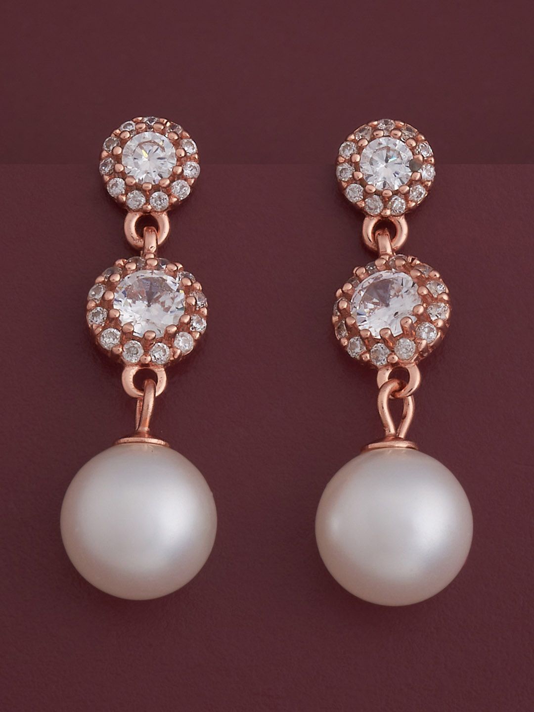 

Kushal's Fashion Jewellery 92.5 Silver Rose Gold-Plated Pearls Drop Earrings