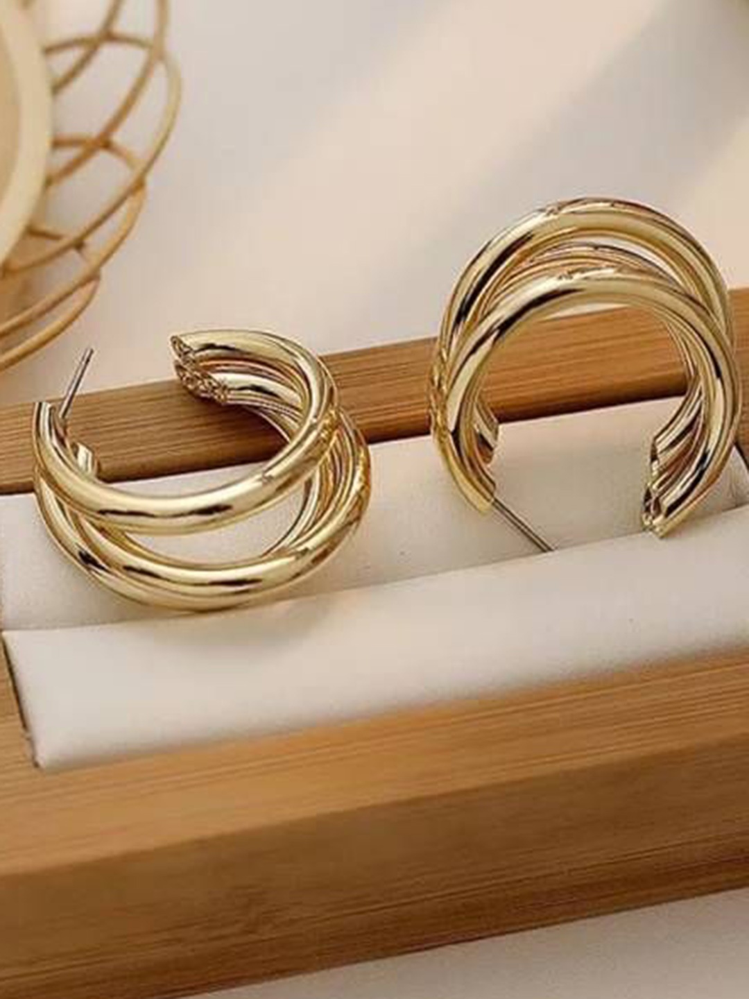 

Celestique Korean Gold-Plated Contemporary Shaped Half Hoop Earrings
