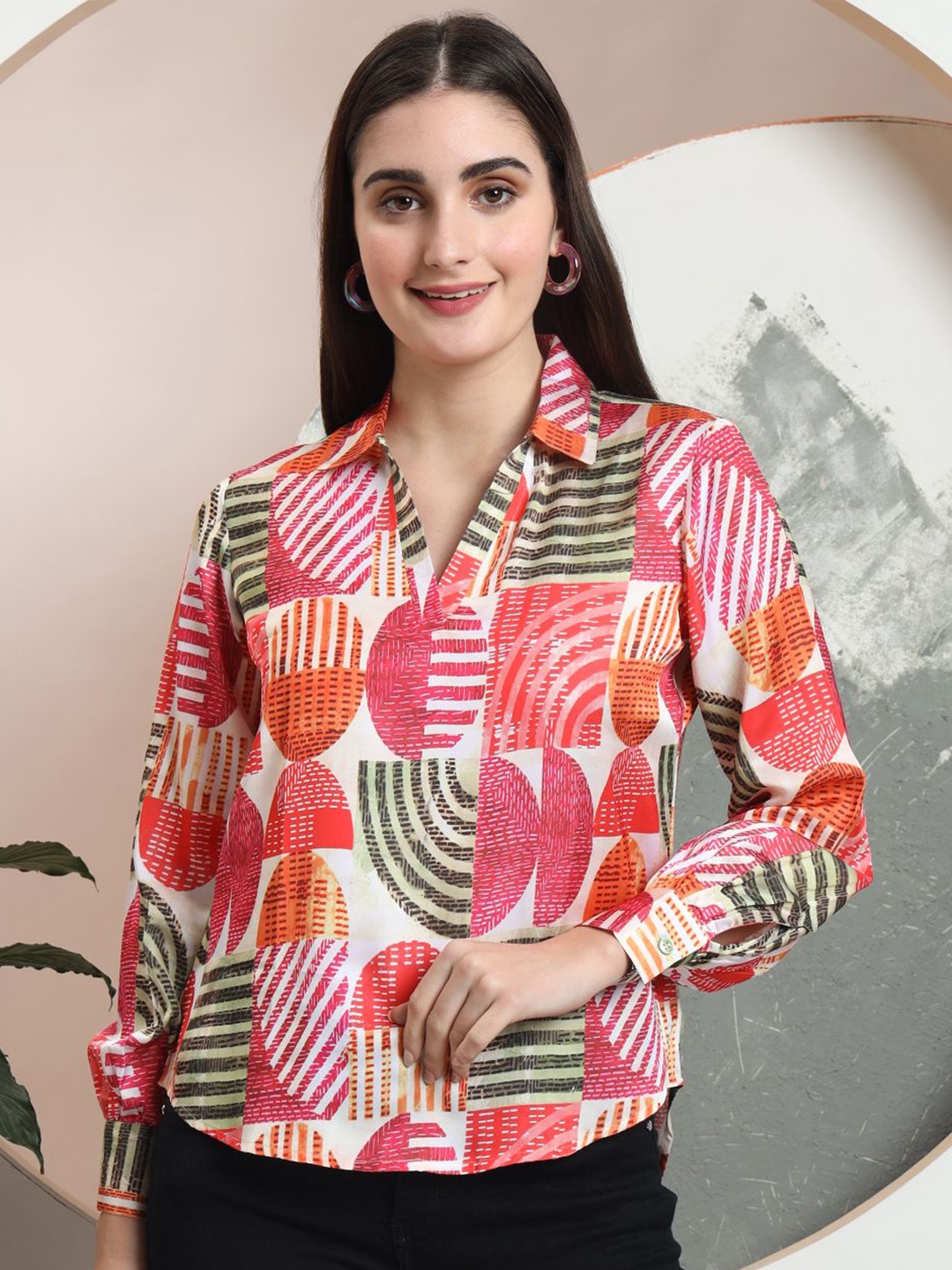 

FITHUB Print Satin Top, Pink