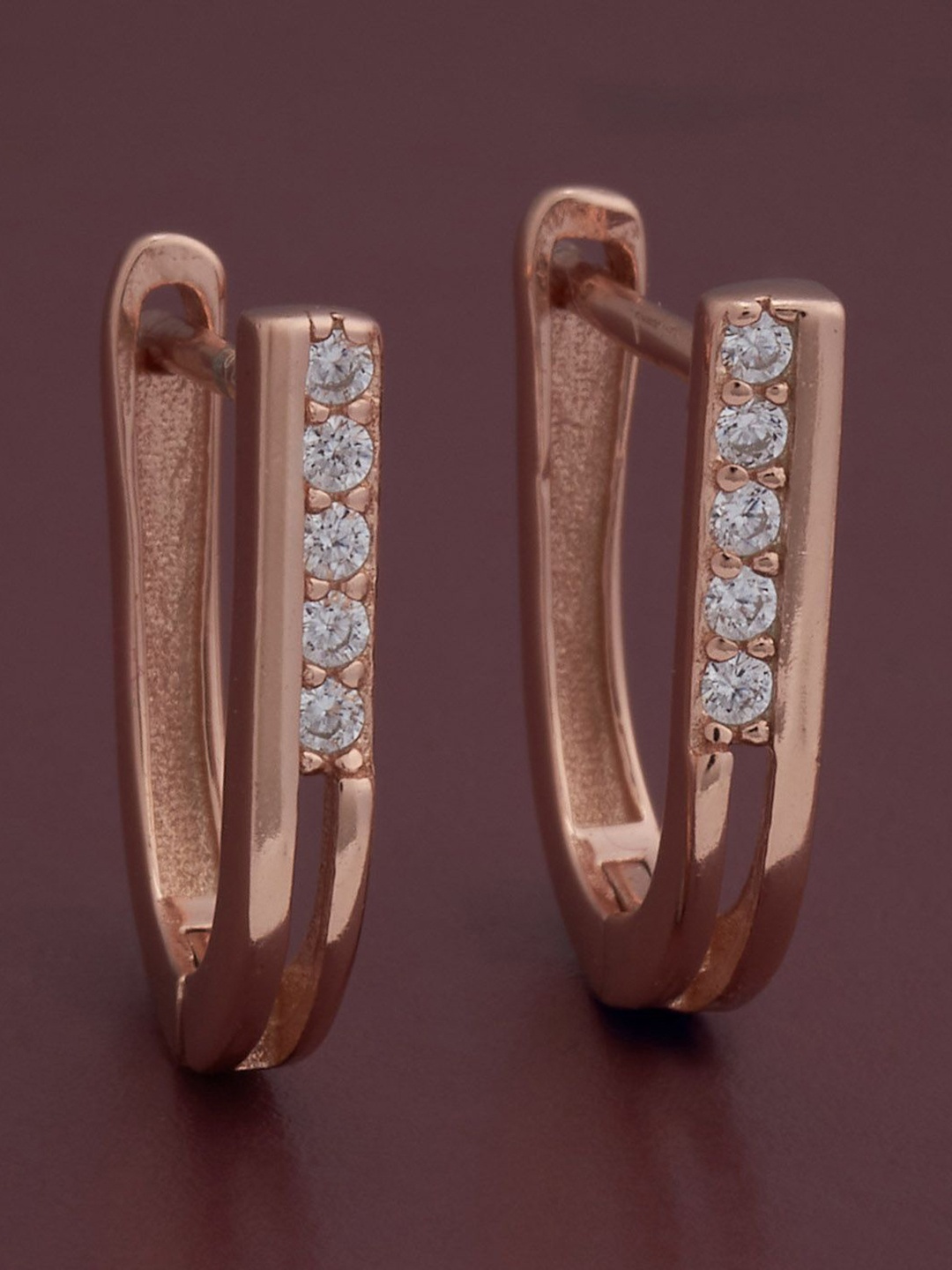 

Kushal's Fashion Jewellery 92.5 Silver Rose Gold-Plated Zircon Hoop Earrings, White