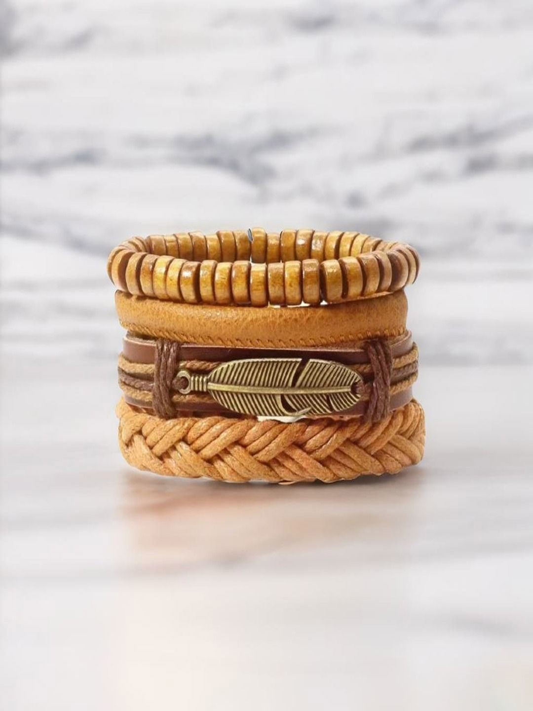 

The Roadster Lifestyle Co. Men Oxidized Silver Leaf Multistring Wrap Bracelet, Brown