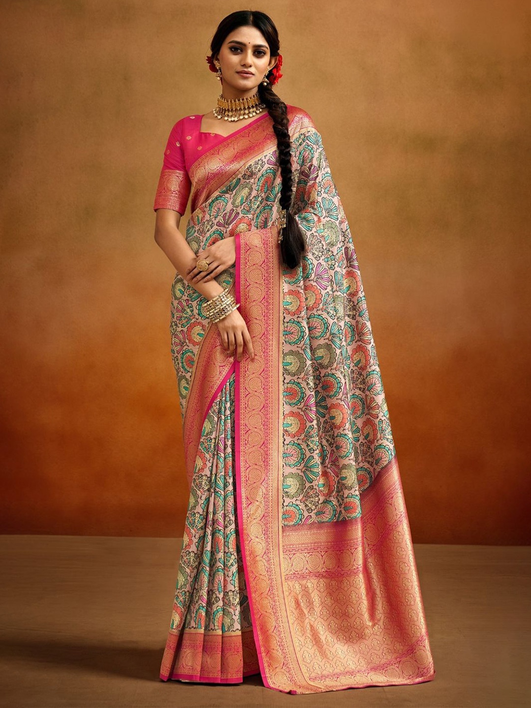 

DEVATITHI Multi Tussar Silk Kalamkari Saree, Green