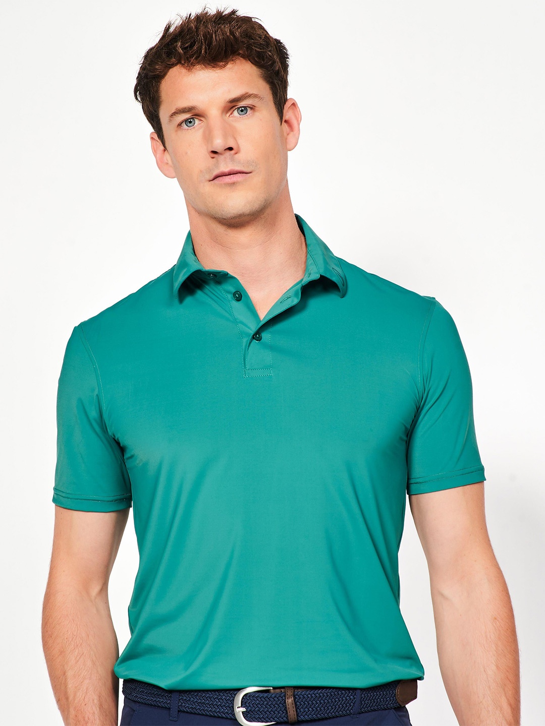 

Inesis By Decathlon Men Solid Polo Collar T-shirt, Teal