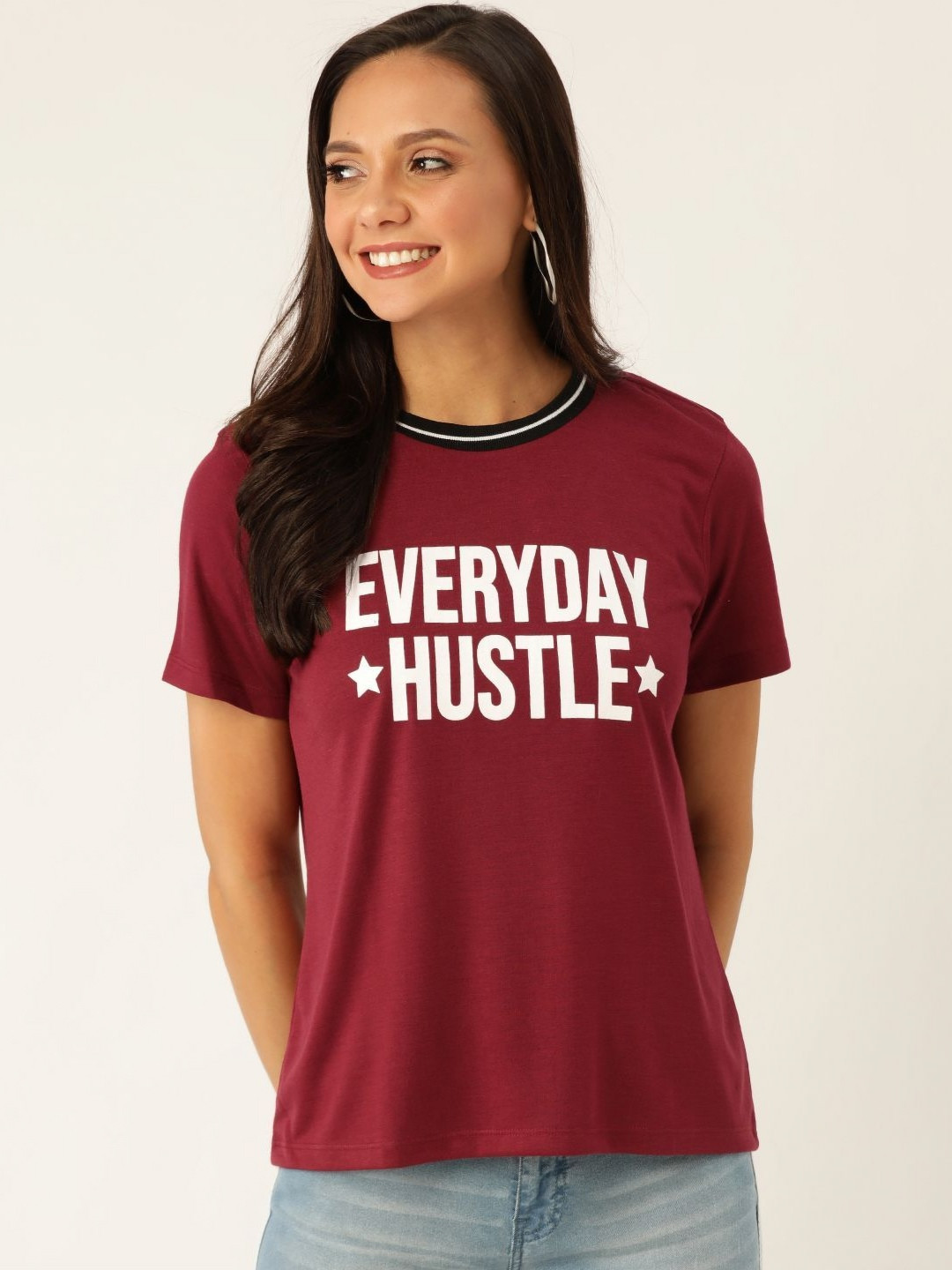 

DressBerry Women Typography Printed Round Neck T-shirt, Maroon