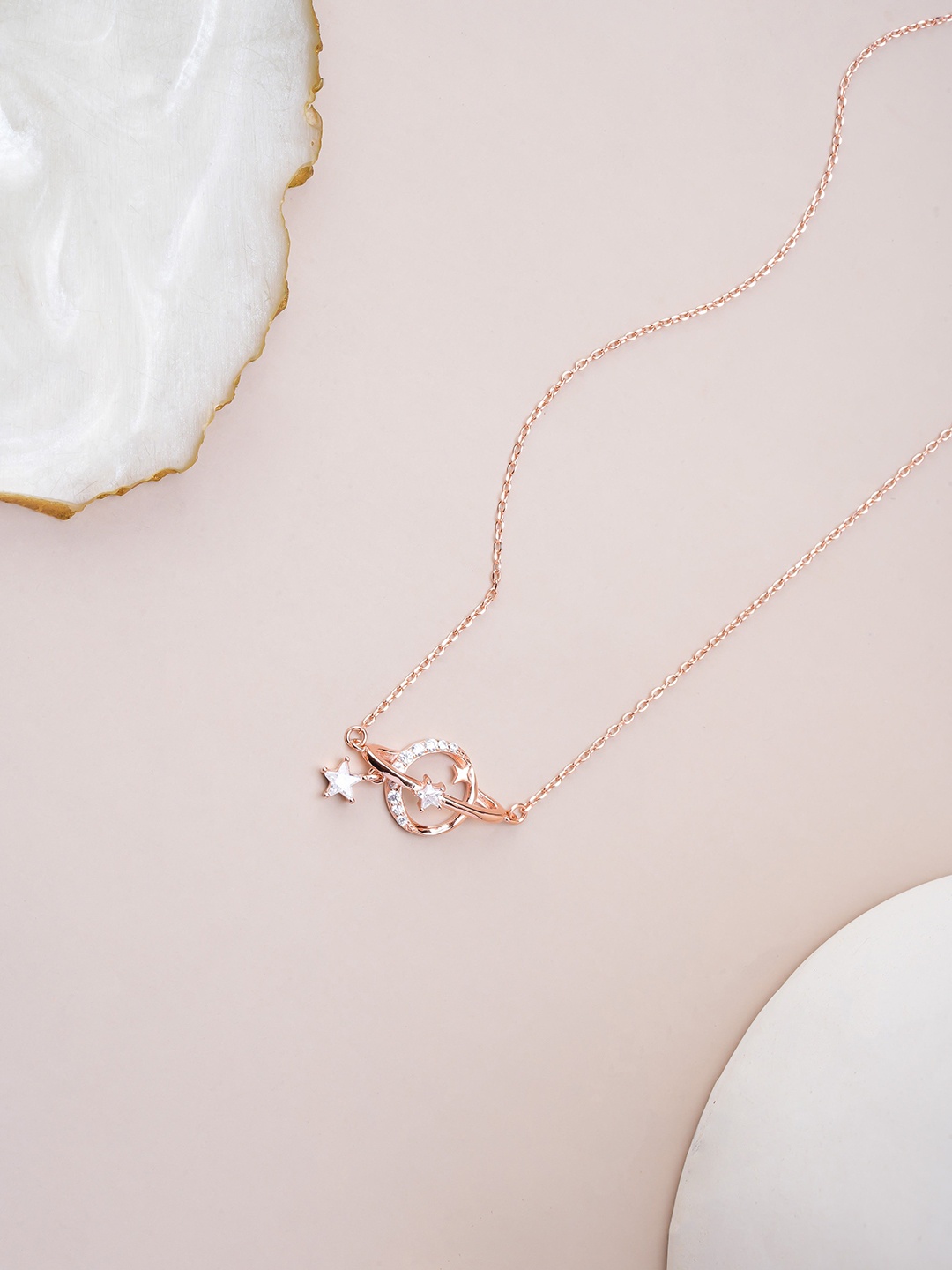 

LIORA 925 Silver Jewellery Sterling Silver Rosegold Plated Celestial Pendant Chain, Rose gold