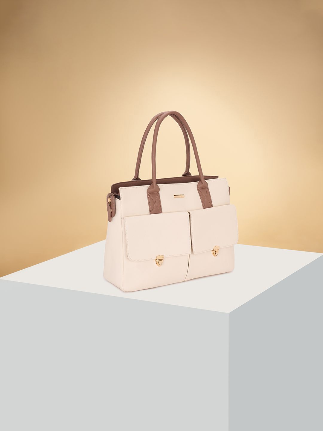 

Forever Glam by Pantaloons Women Solid Structured Handheld Bag, Off white
