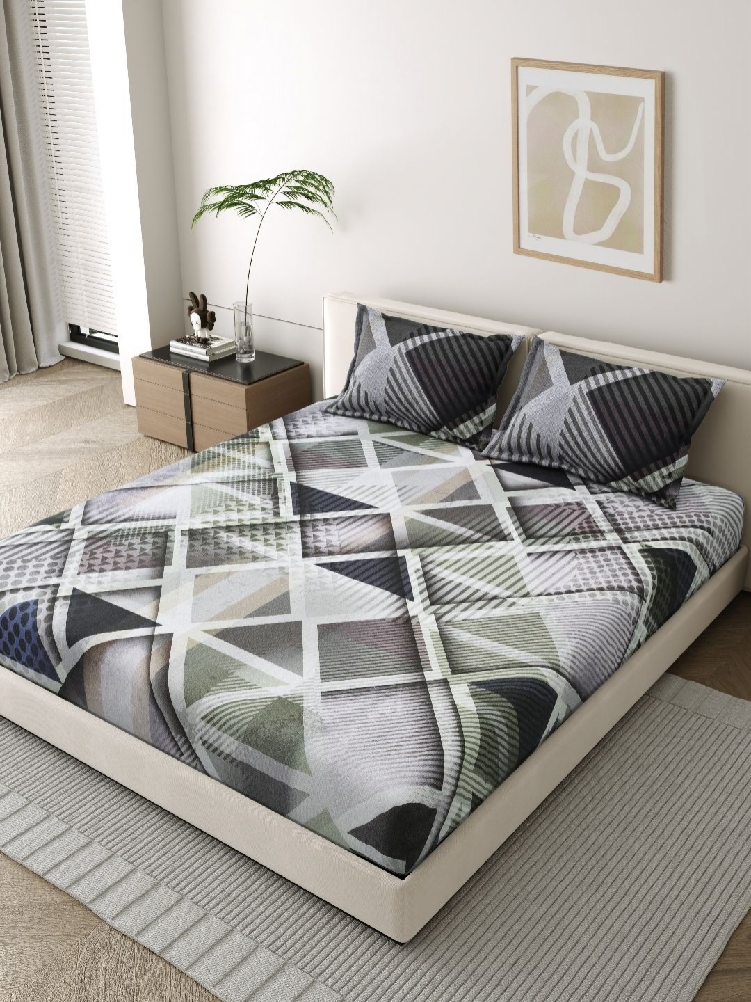 

EverHOME Artisan Green Printed 210 TC Pure Cotton King Bedsheet Set 2.74cm x 2.74cm