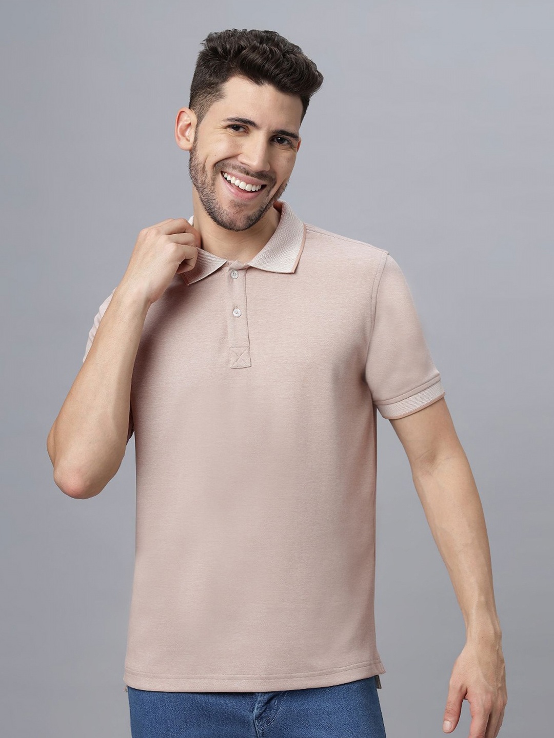 

NEON CHILLIE Men Solid Polo Collar Cotton Regular Fit T-shirt, Beige