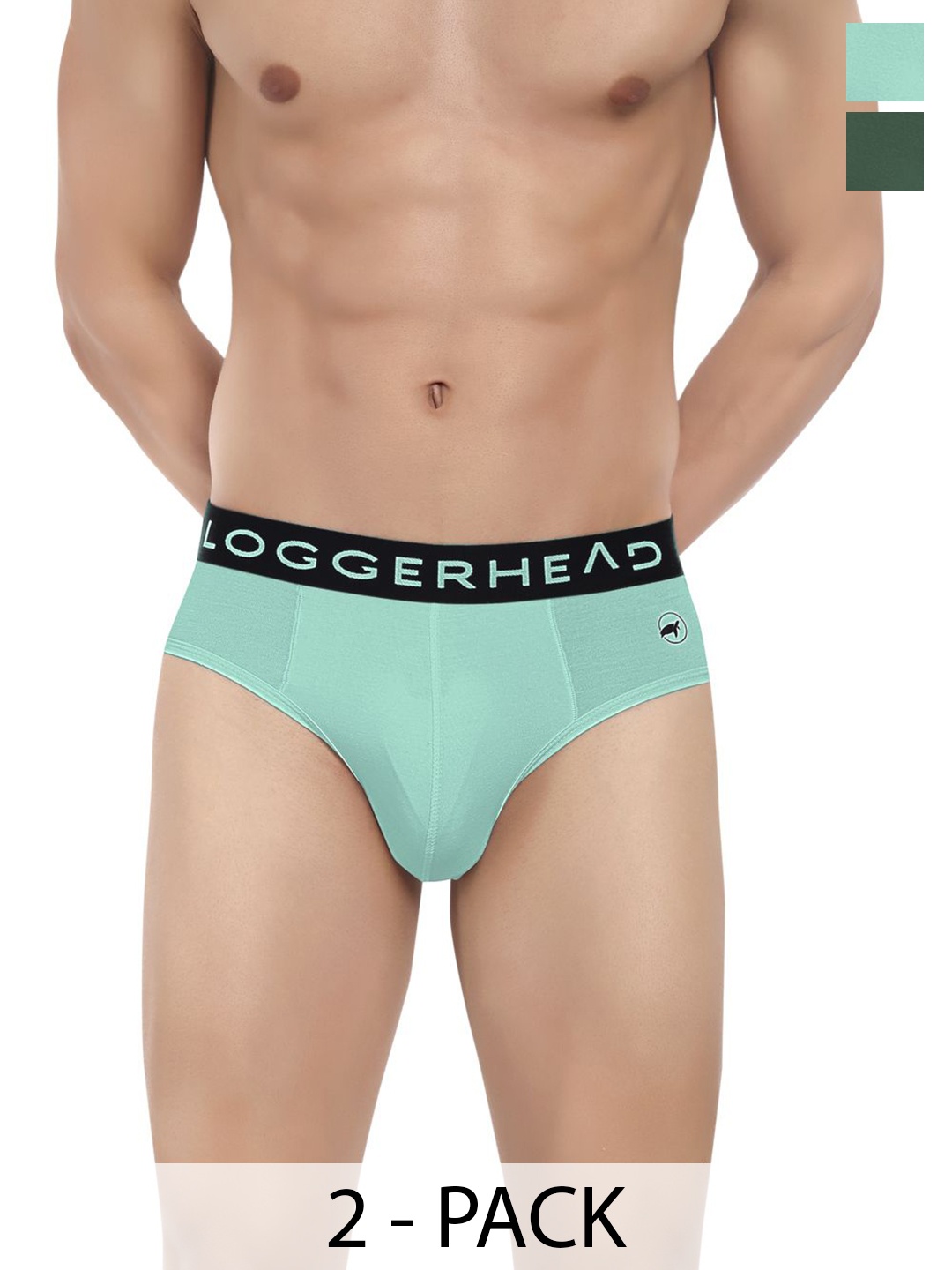 

LOGGERHEAD Men Pack Of 2 Cotton Hipster Briefs, Green