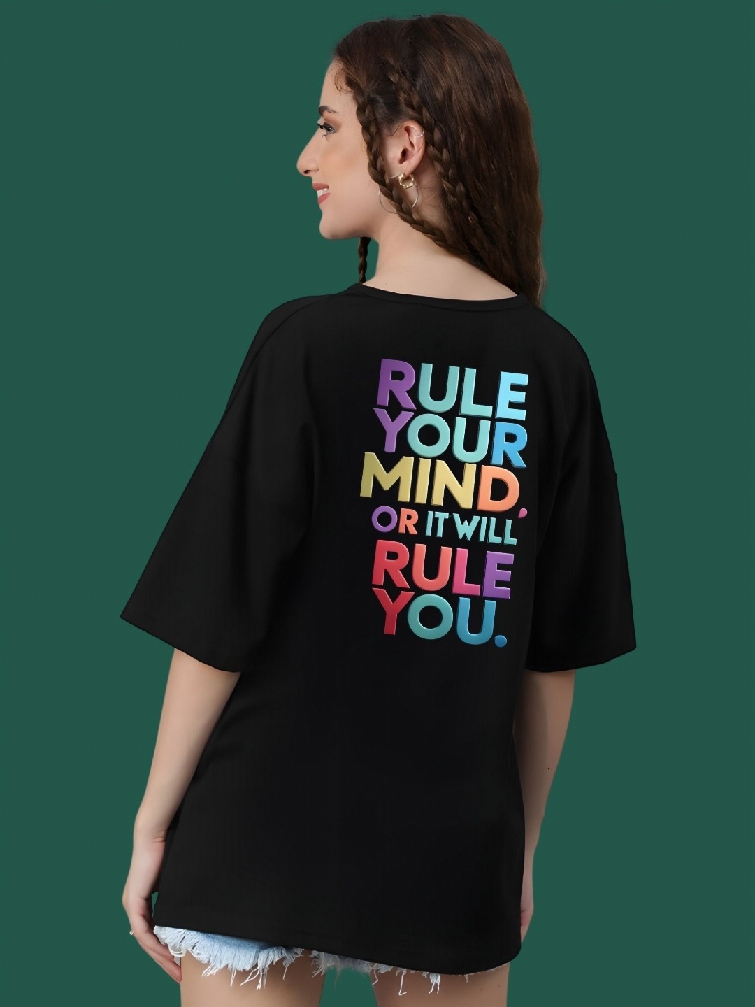 

DressBerry Women Typography Printed Round Neck Cotton Oversized T-shirt, Black