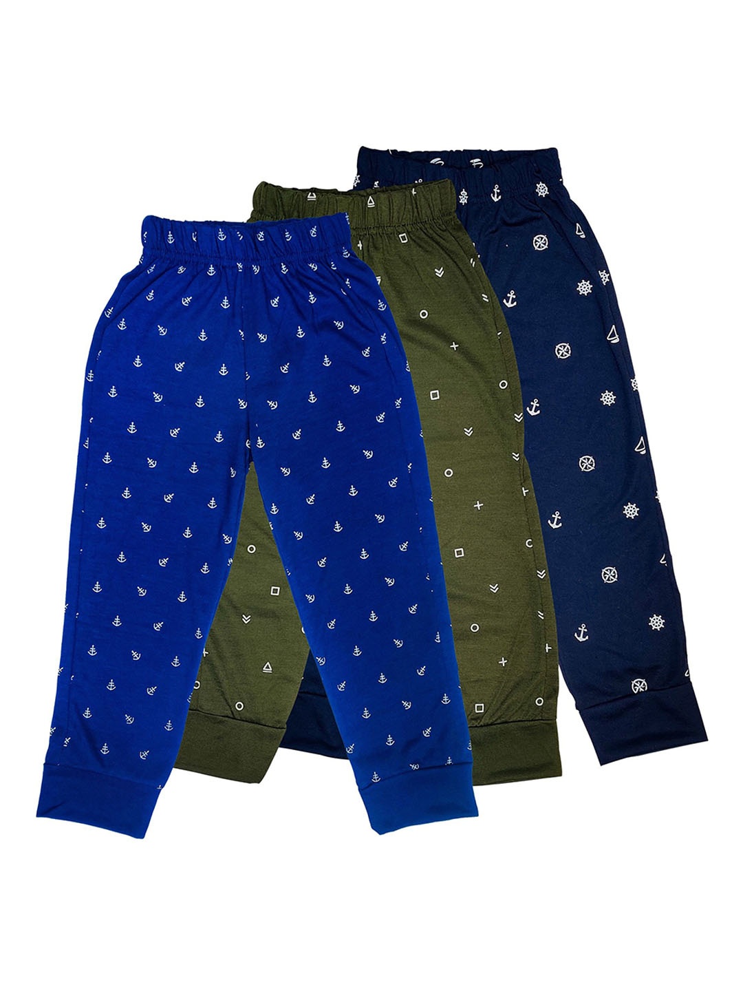 

Surfbae Kids Pack Of 3 Printed Cotton Relaxed Fit Mid-Rise Joggers, Blue