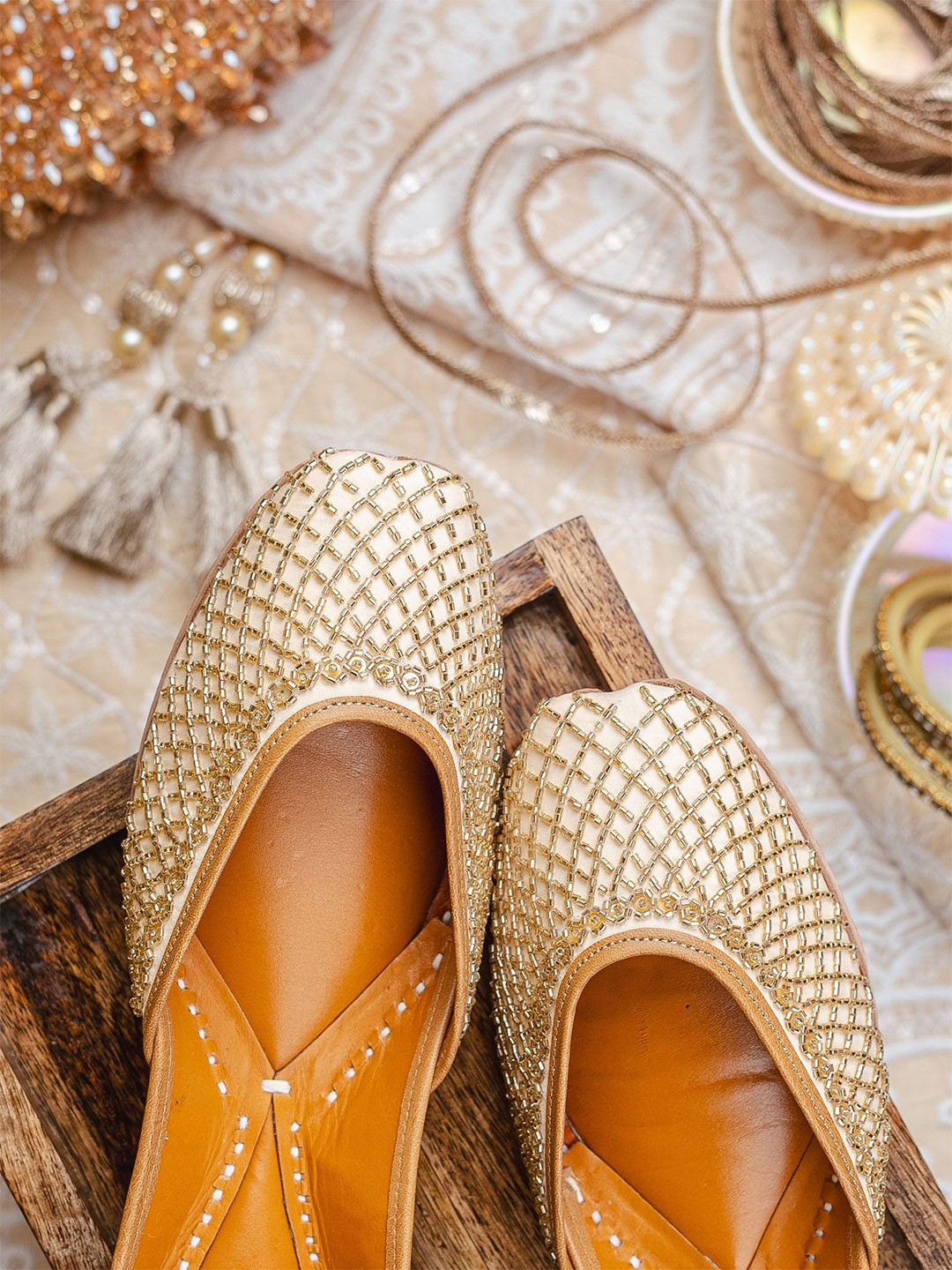 

NR By Nidhi Rathi Womenembroidered Mojaris Flats, Gold