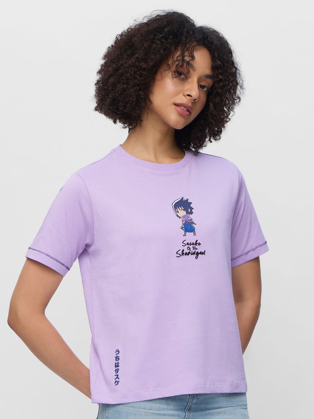 

The Souled Store Women Graphic Printed Round Neck Cotton T-shirt, Lavender