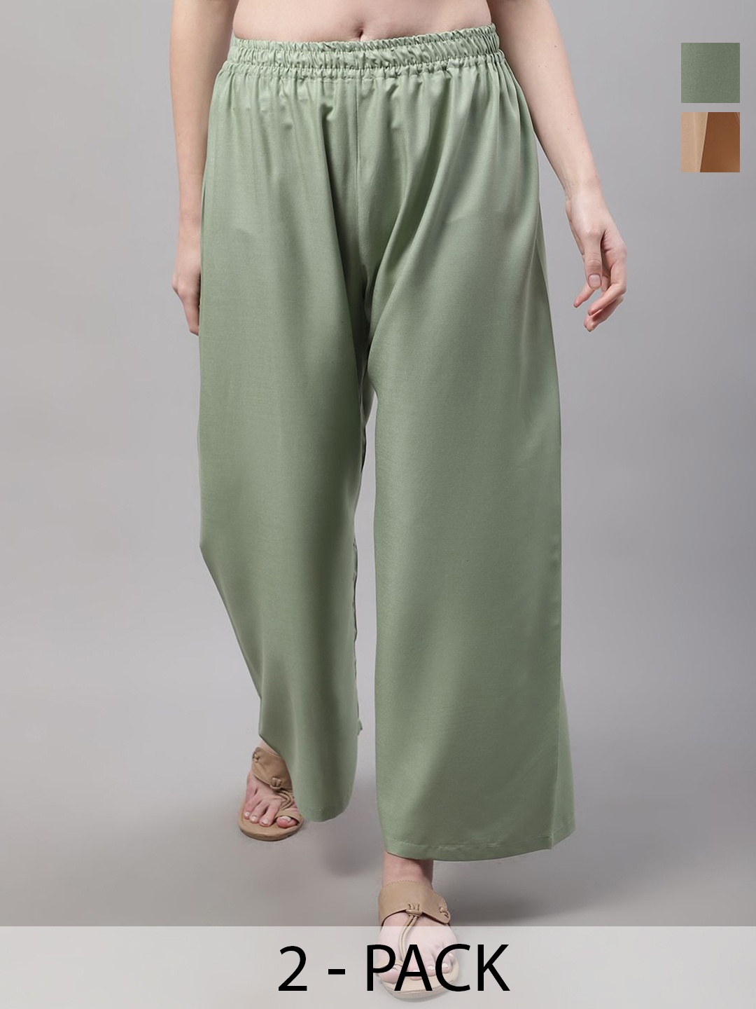 

Valles365 by S.C. Women Pack Of 2 Flared Ethnic Palazzos, Green