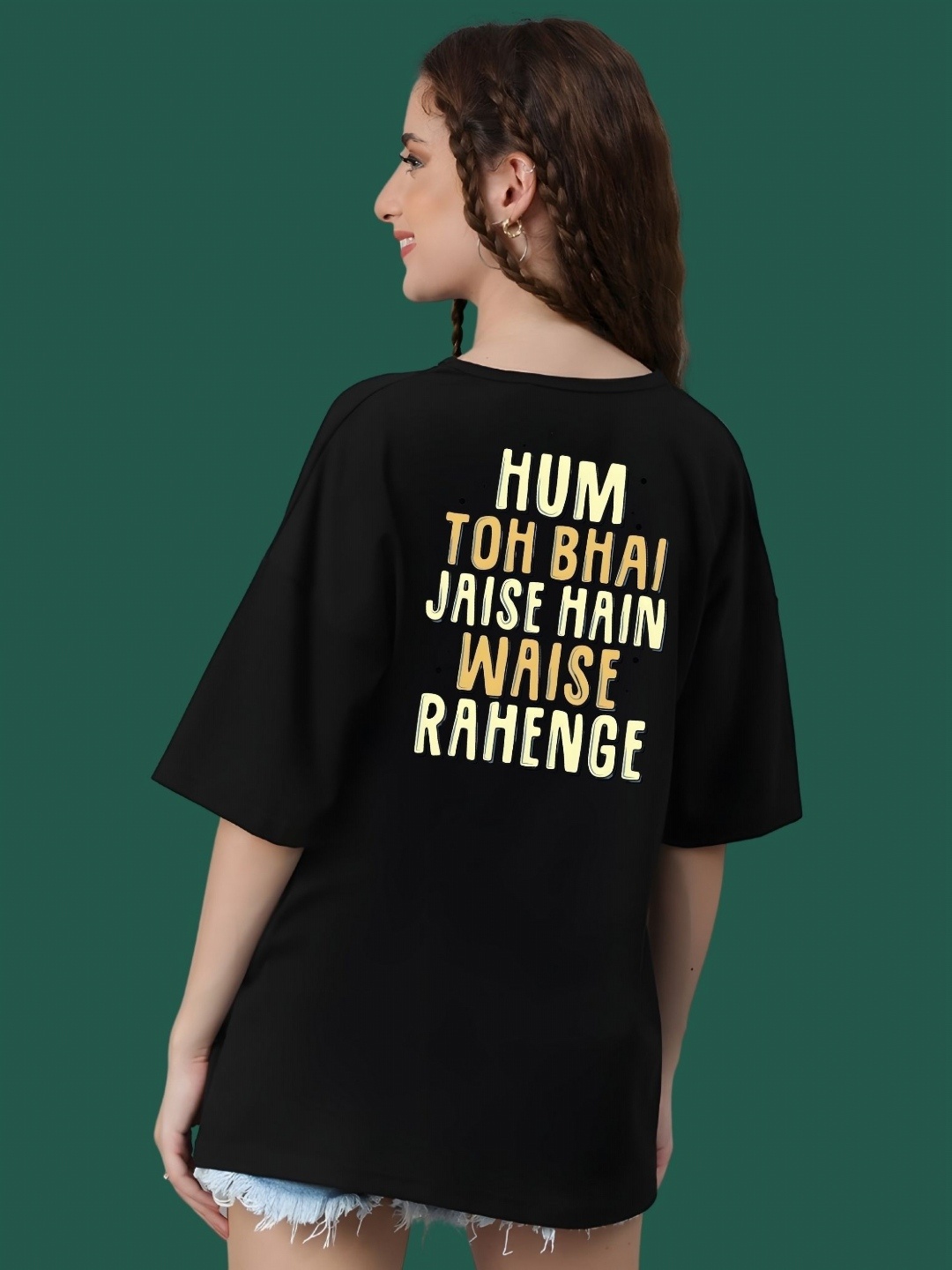 

DressBerry Women Typography Printed Round Neck Cotton Oversized T-shirt, Black