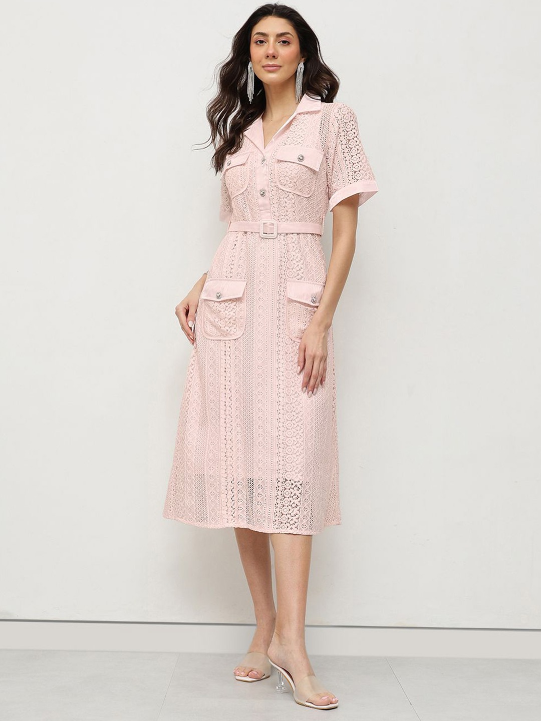 

HOUSE OF S Lace Midi Dress, Pink