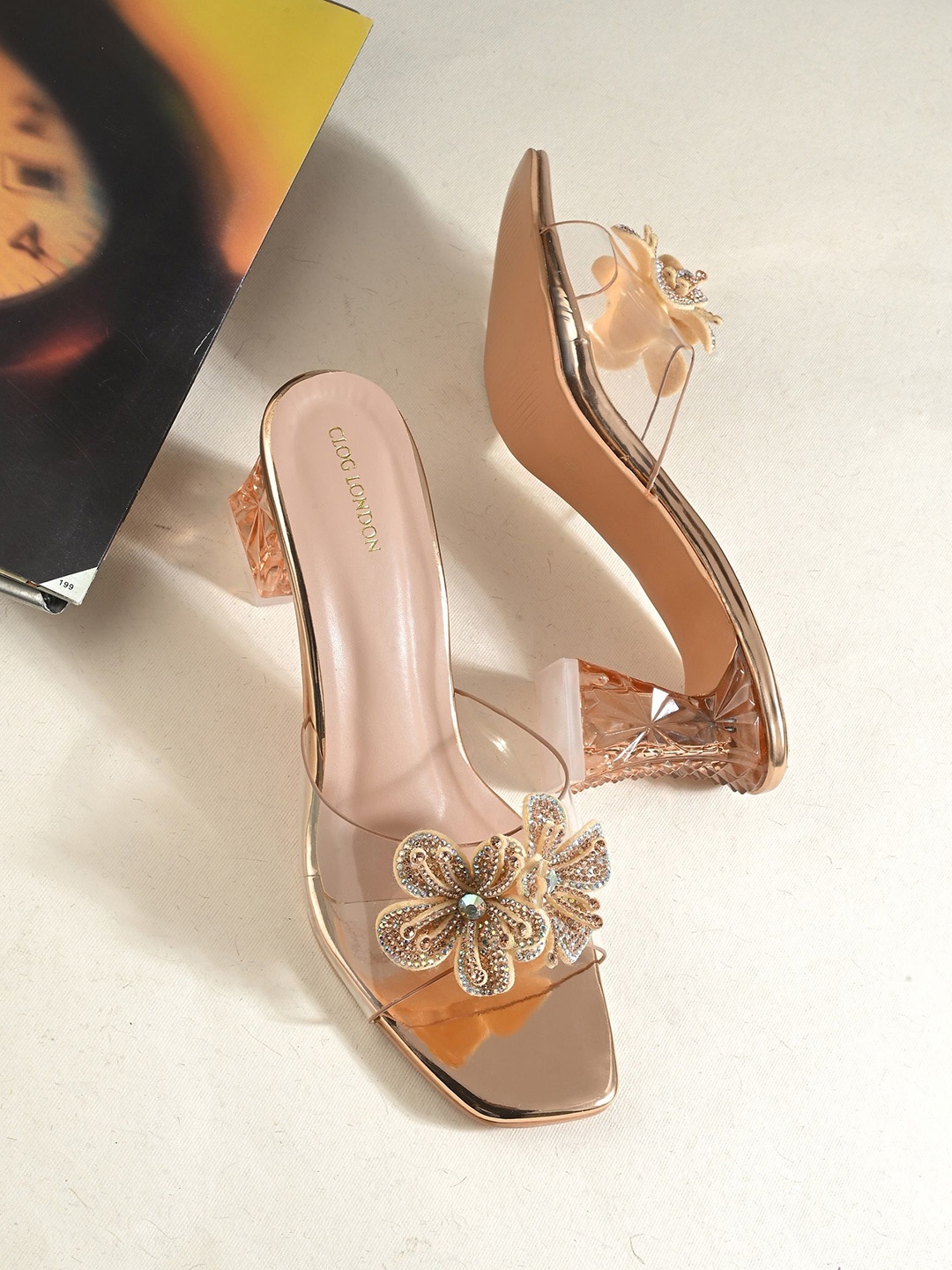 

CLOG LONDON Embellished Block Heels Sandals, Copper