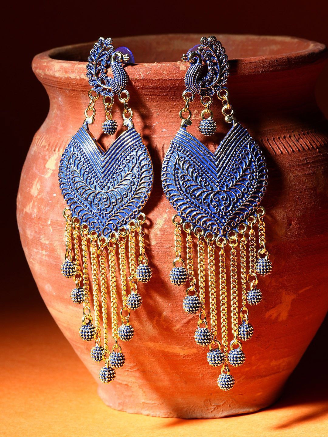 

Anouk Gold Plated Peacock Shaped Jhumkas Earrings, Blue