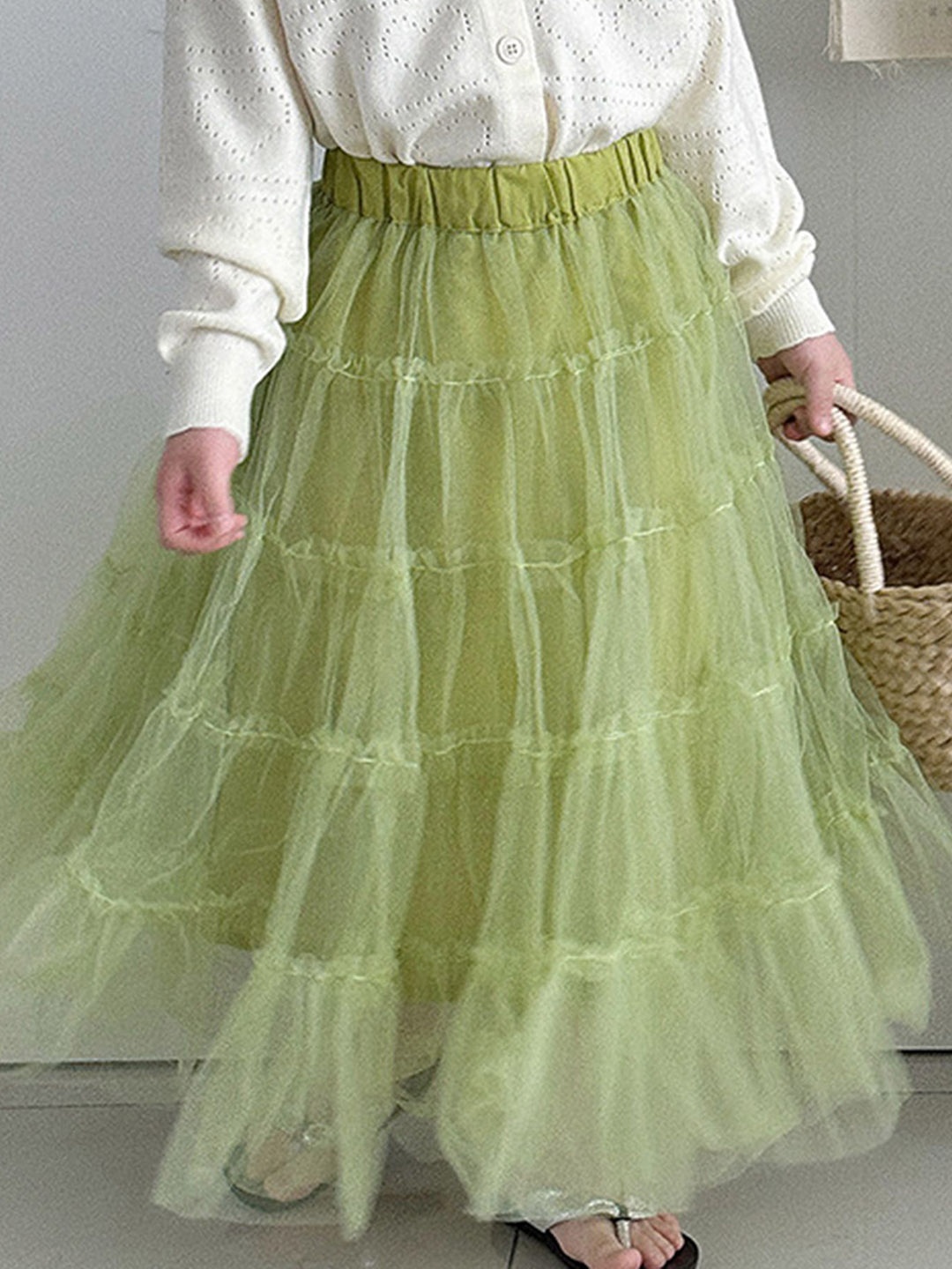 

LULU & SKY Girls Tiered Tulle Maxi Skirt, Green