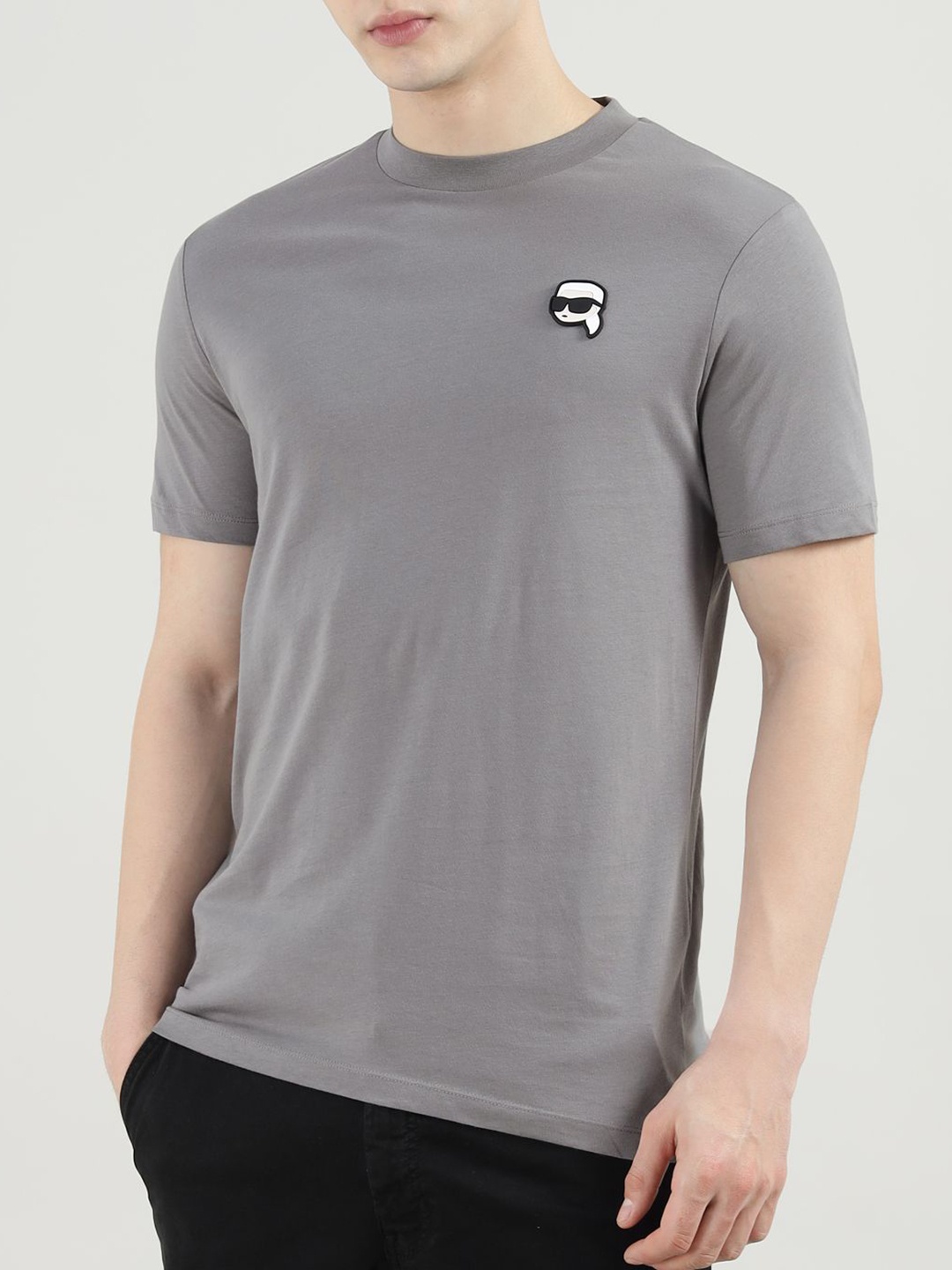 

Karl Lagerfeld Men Solid Round Neck Cotton T-shirt, Grey
