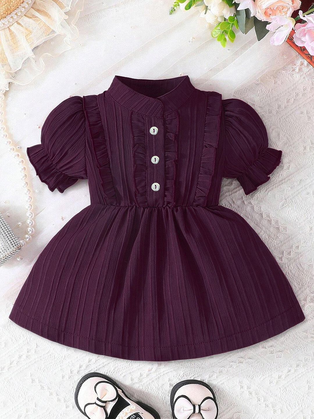 

YK Puff Sleeve Fit & Flare Dress, Purple