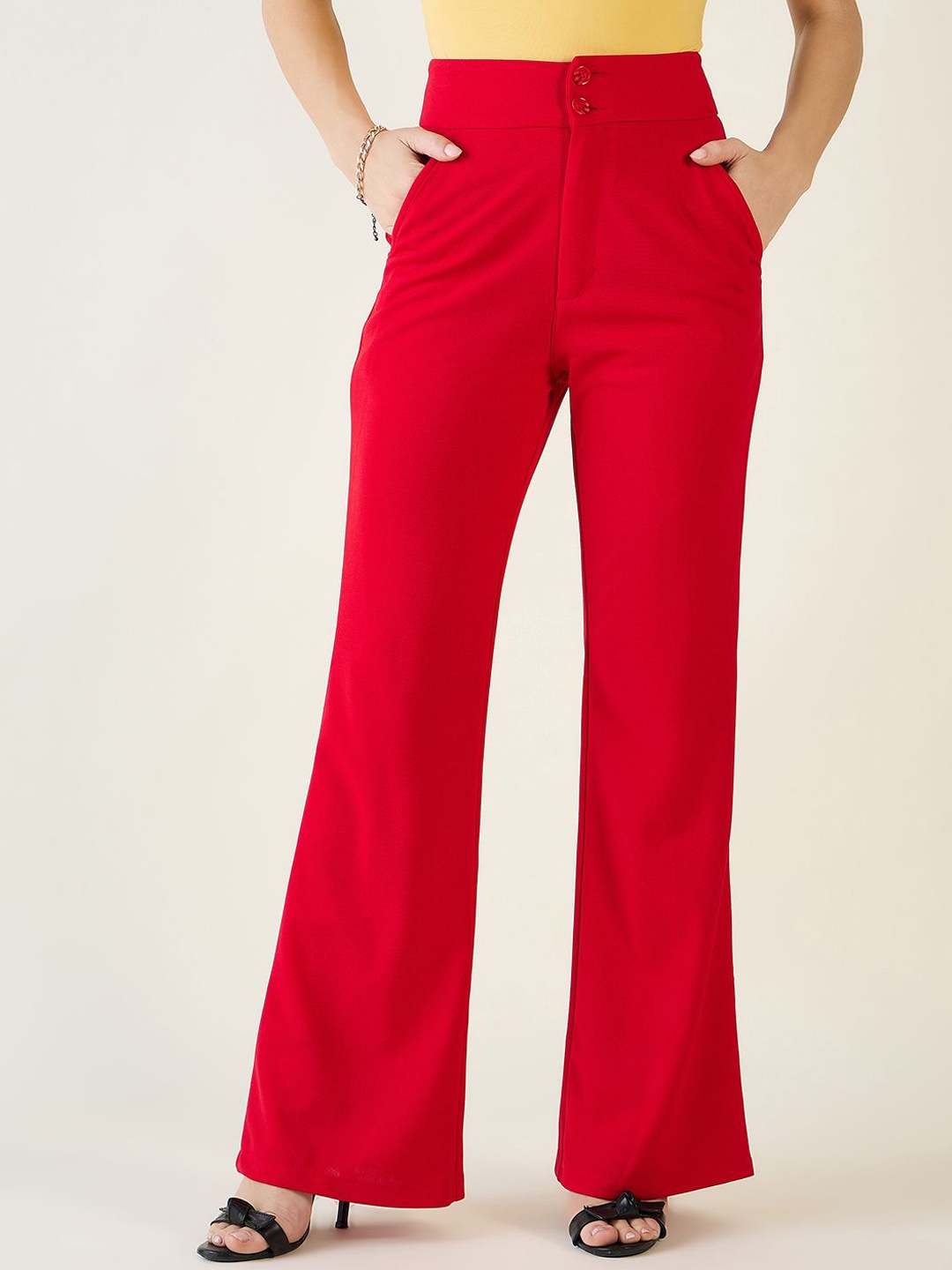 

aayu Women Relaxed Flared High-Rise Wrinkle Free Trouser, Red