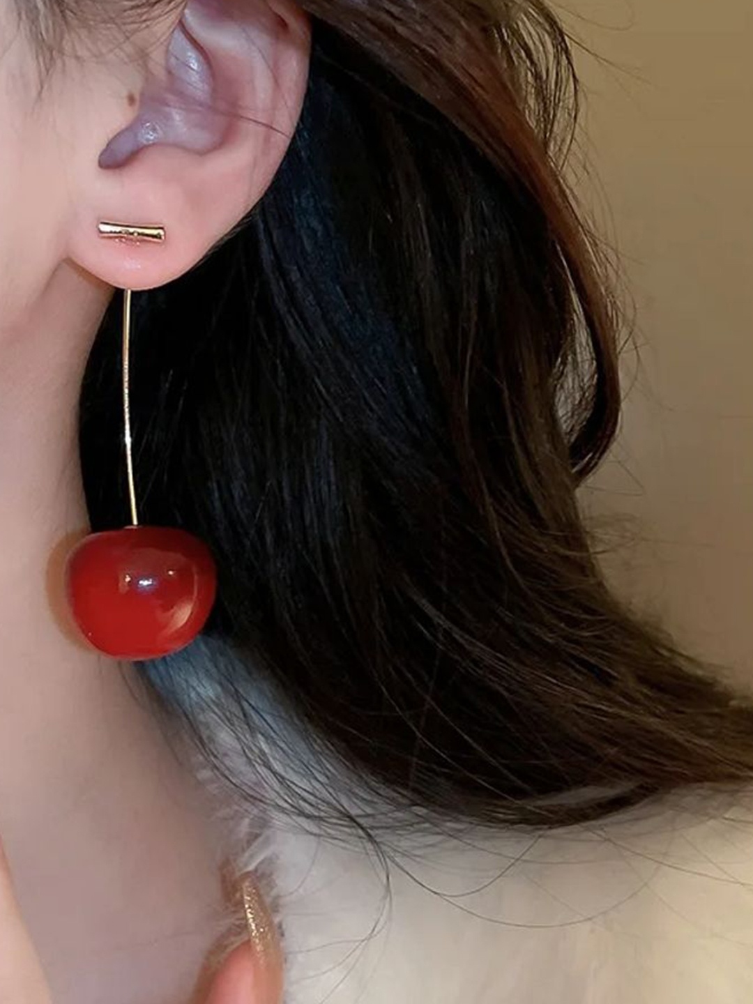 

Celestique Korean Contemporary Shaped Drop Earrings, Red