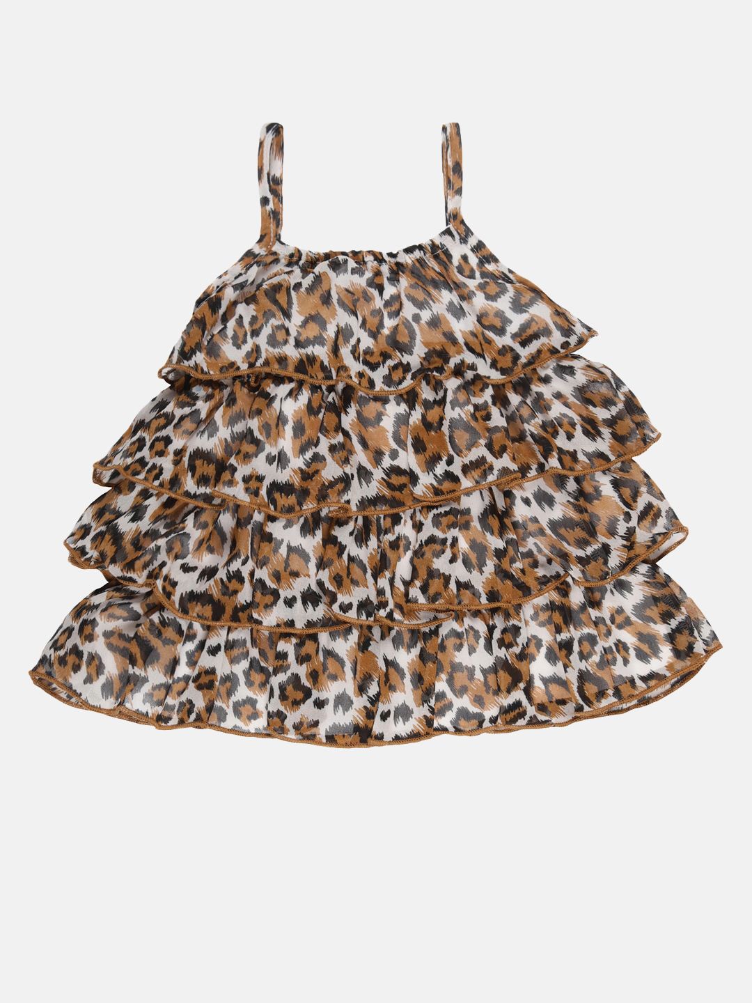 

YOUNG BIRDS Girls Animal Printed Layered A-Line Dress, Brown