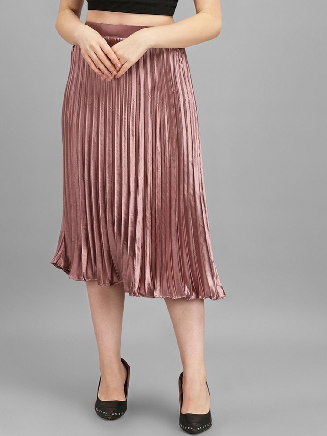 

ZWERLON Women Accordion Pleats A-Line Midi Skirt, Burgundy