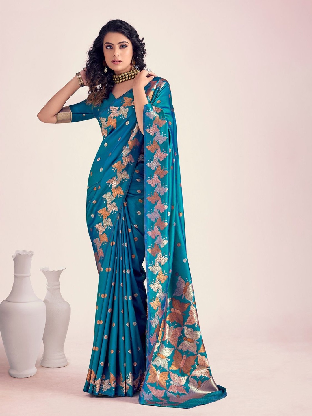 

DEVATITHI Woven Design Zari Blue Banarasi Saree