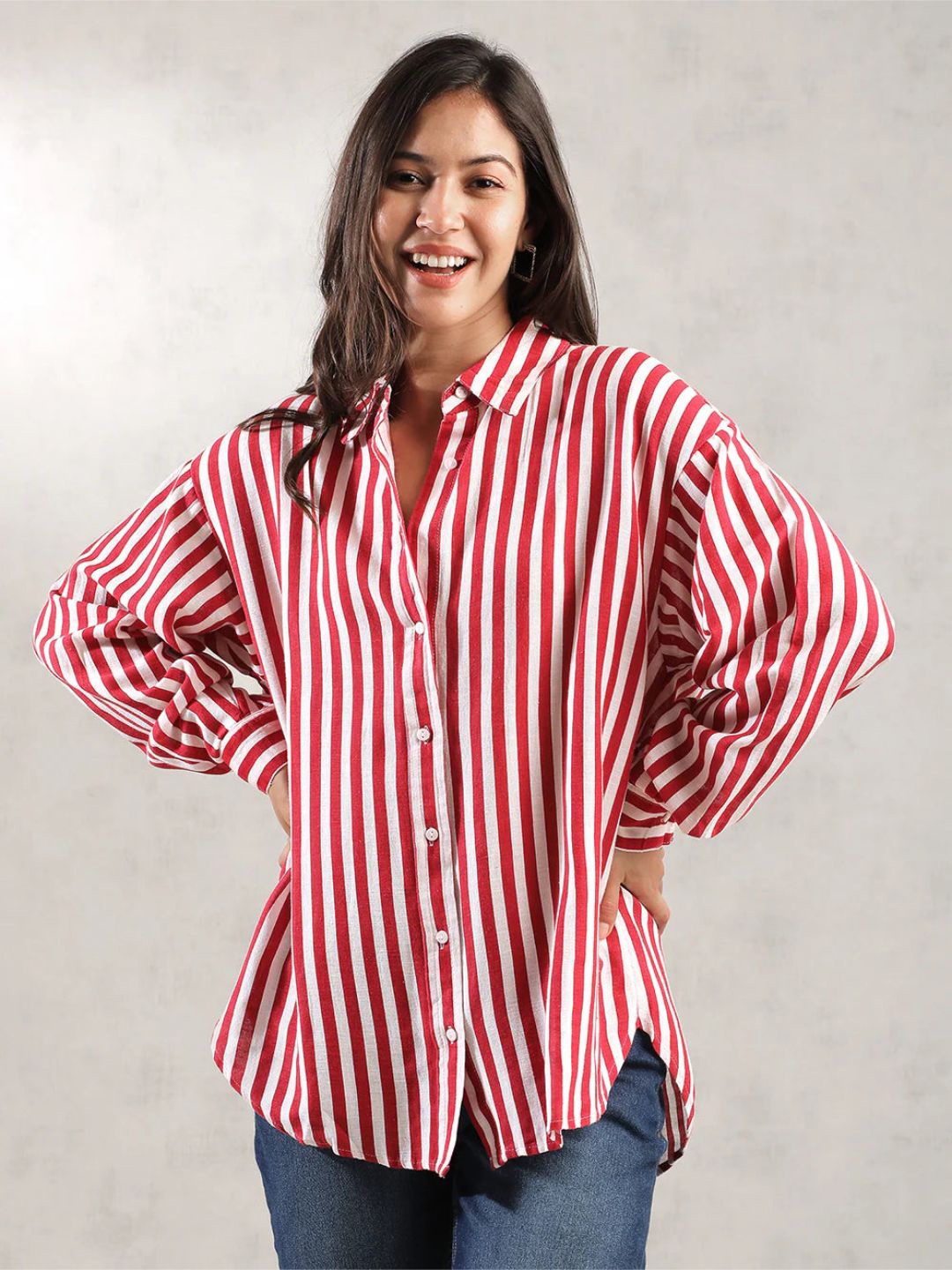 

Moda Rapido Women Classic Opaque Printed Casual Shirt, Red