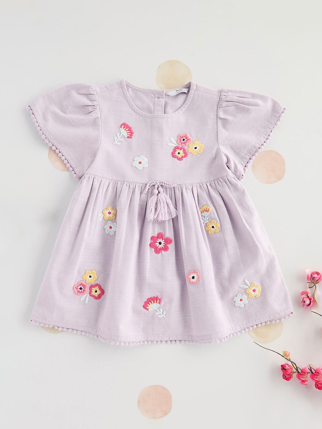 

max Girls Cotton Floral Flutter Sleeve Fit & Flare Dress, Purple