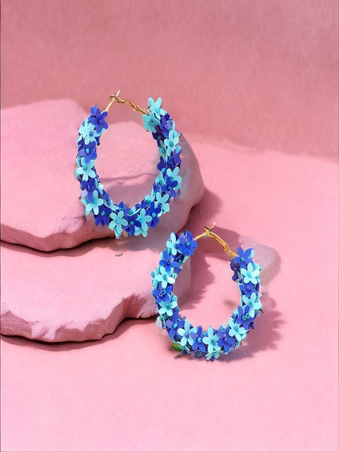 

DressBerry Gold-Plated Floral Beaded Circular Shaped Hoop Earrings, Blue