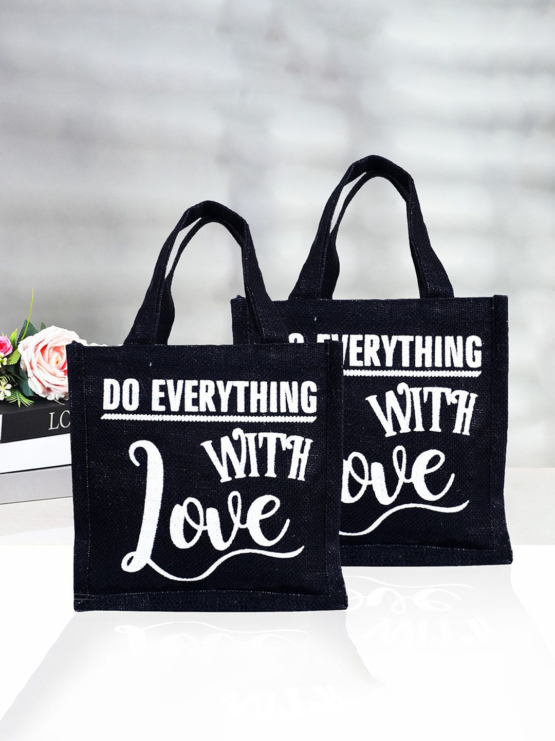 

Kuber Industries Set of 2 Other Prints Lunch bags Travel Accessory, Black