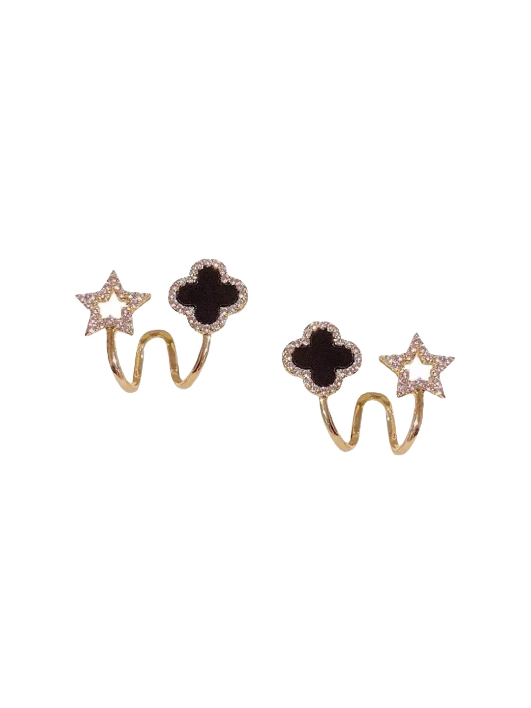 

Celestique Korean Star Four Leaf Clover Cubic Zirconia Studded Contemporary Studs, Gold