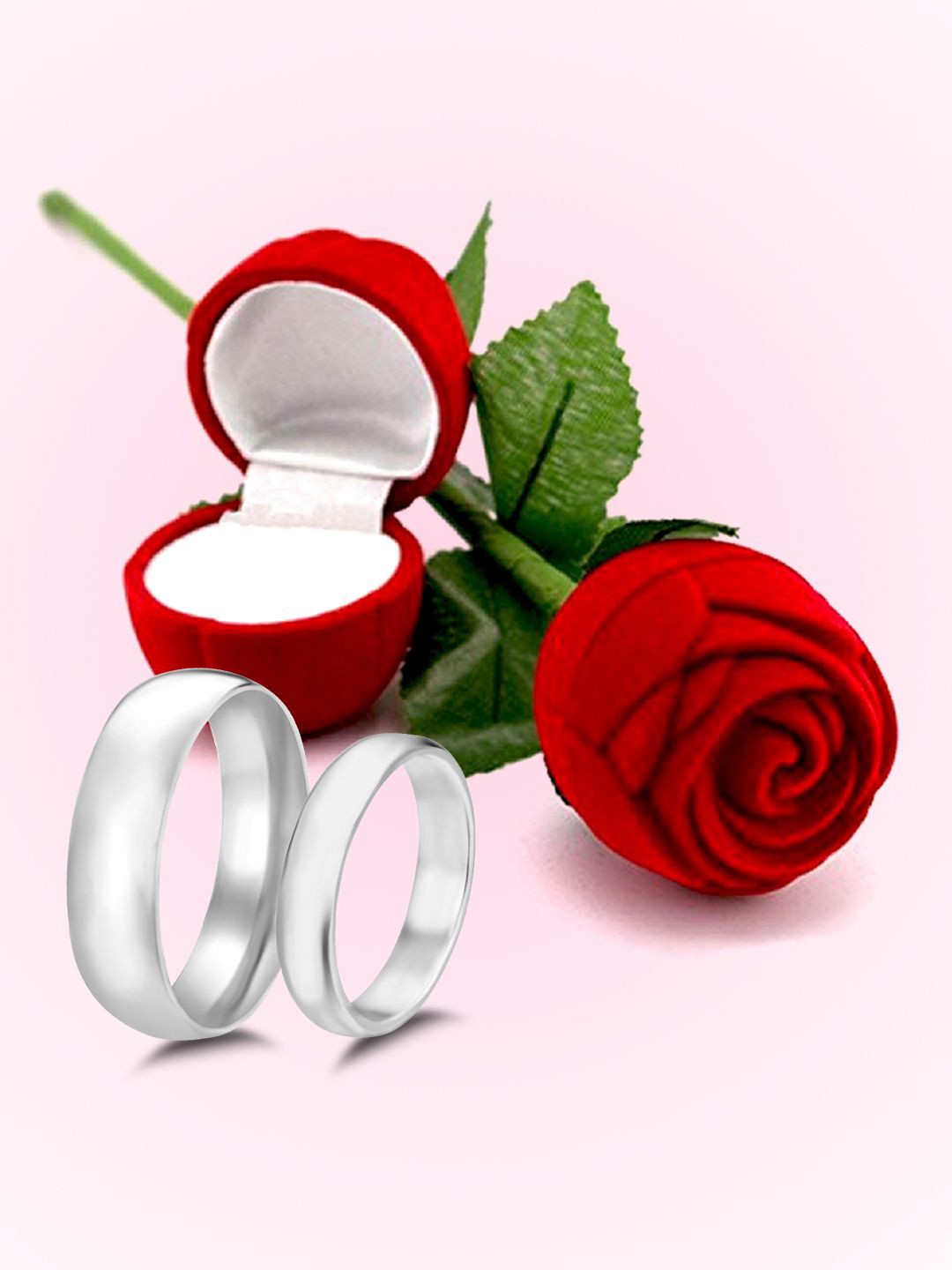 

Peora Set Of 2 Stainless Steel Silver-Plated Couple Band Finger Ring With Gift Box