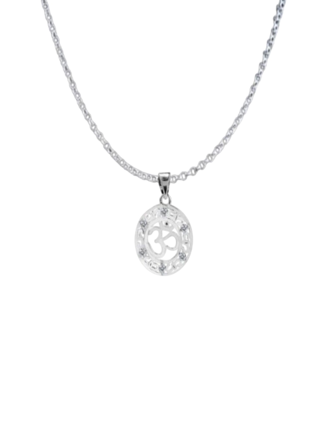 

Paavni 925 Sterling Silver Cubic Zirconia Studded Circular Shaped OM Pendant