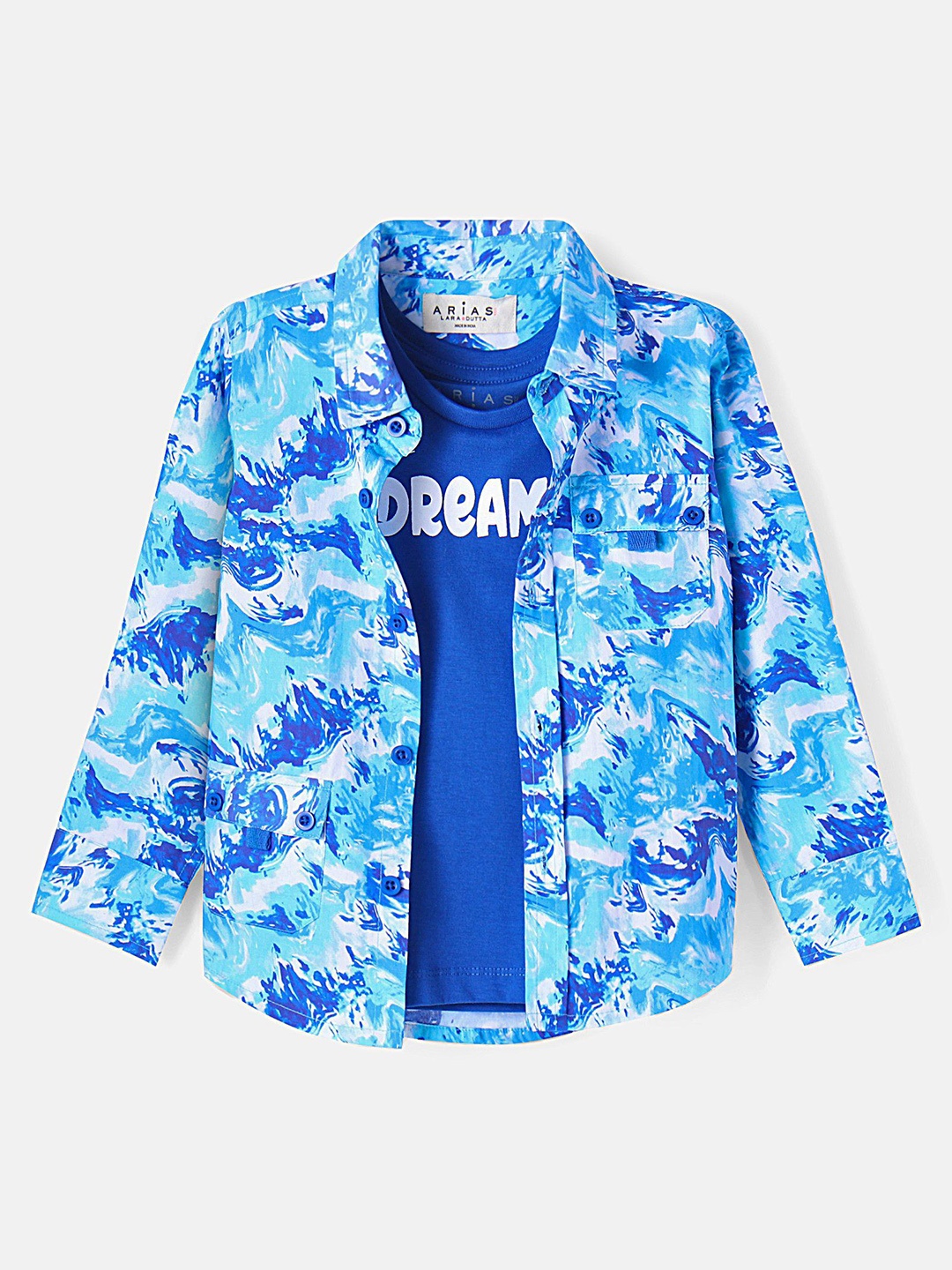 

ARIAS By LARA DUTTA Boys Spread Collar Abstract Printed Cotton Casual Shirt, Blue