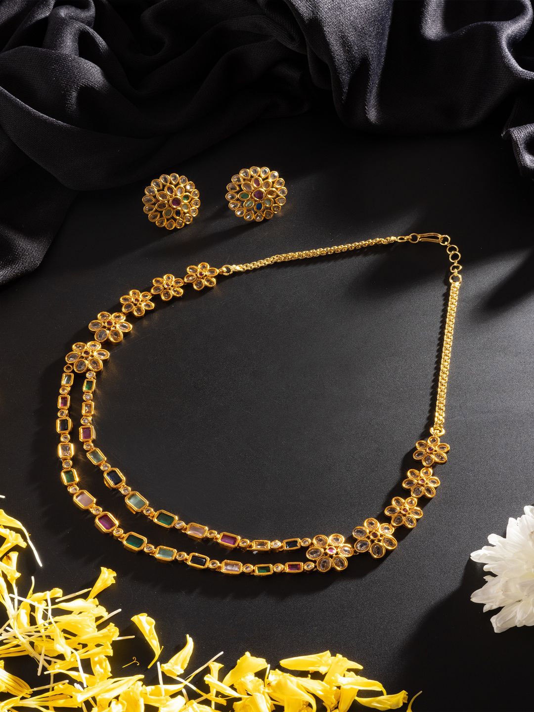 

Niscka 24K Gold Plated Kundan Studded Necklace And Earrings