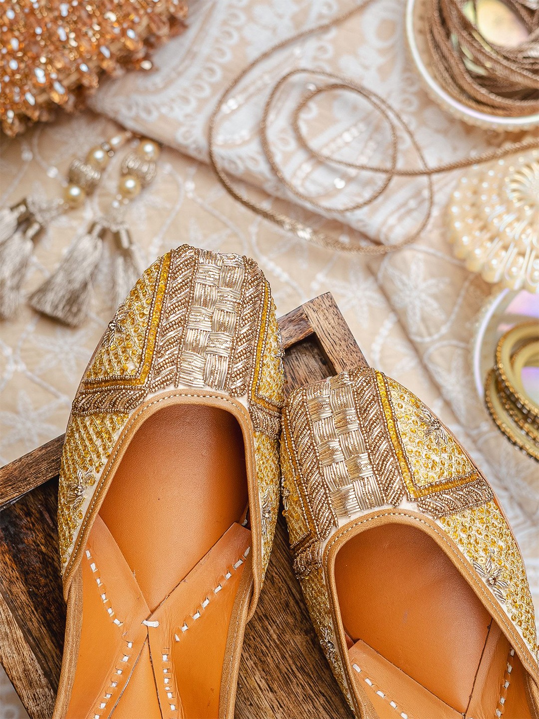 

NR By Nidhi Rathi Women Embroidered Mojaris Flats, Gold