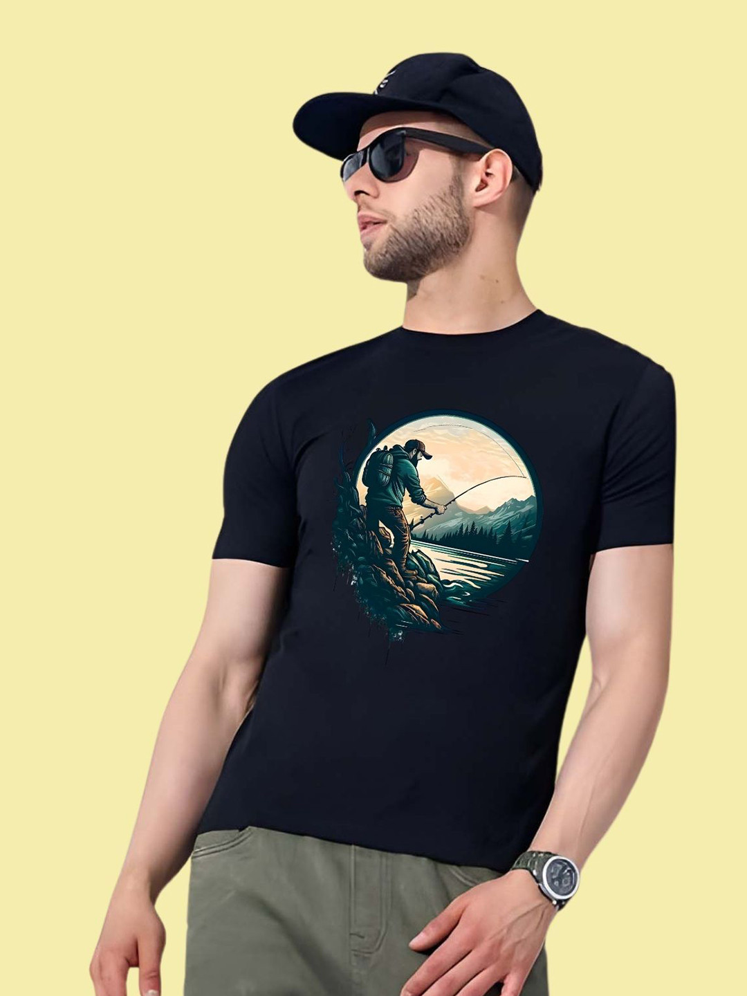 

THE BEETEL HOUSE Men Drop-Shoulder Sleeves T-shirt, Black