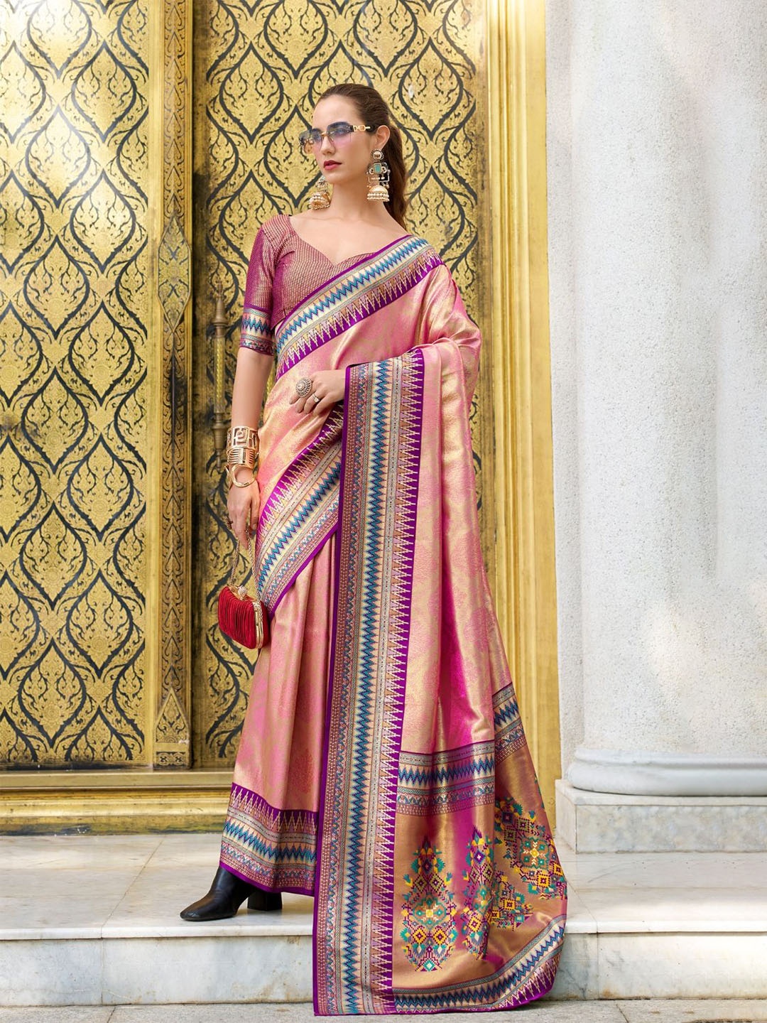 

DEVATITHI Pink Tissue Silk Saree