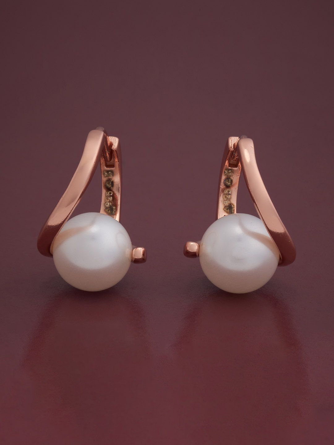 

Kushal's Fashion Jewellery 92.5 Silver Rose Gold-Plated Pearls Hoop Earrings