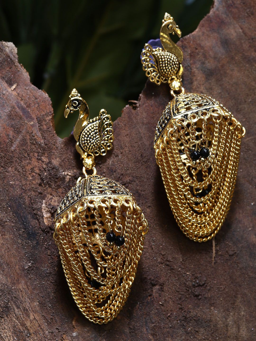 

Anouk Gold-Plated Peacock Shaped Chain Tassel Jhumkas