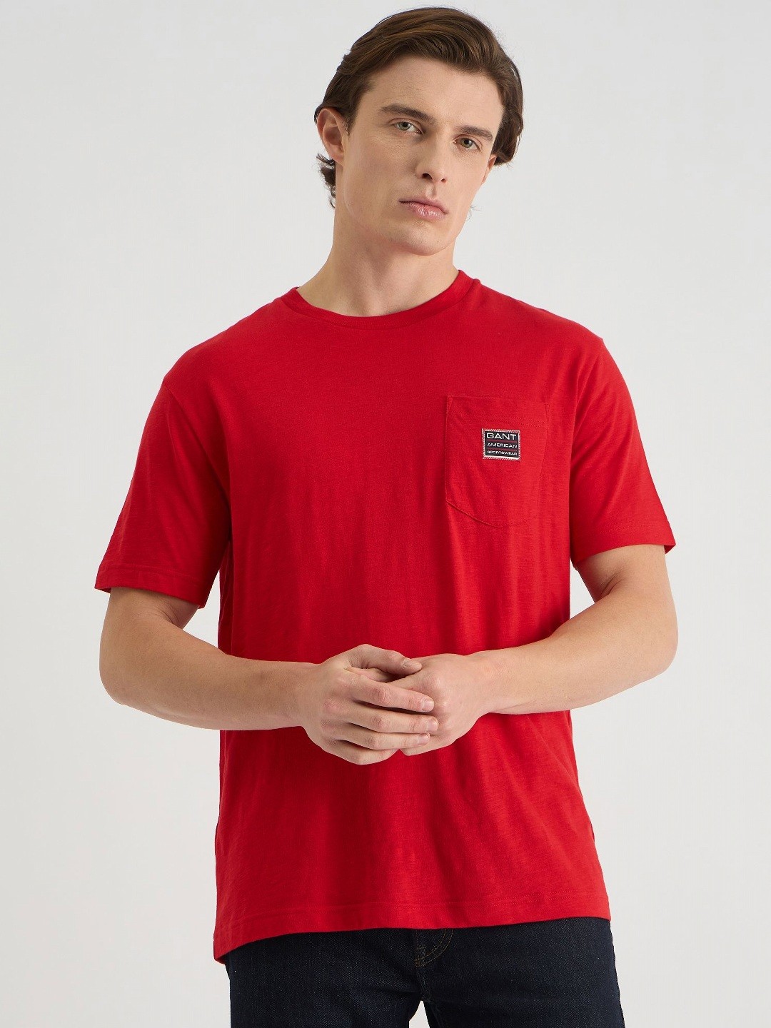 

GANT Men Solid Round Neck Cotton T-shirt, Red